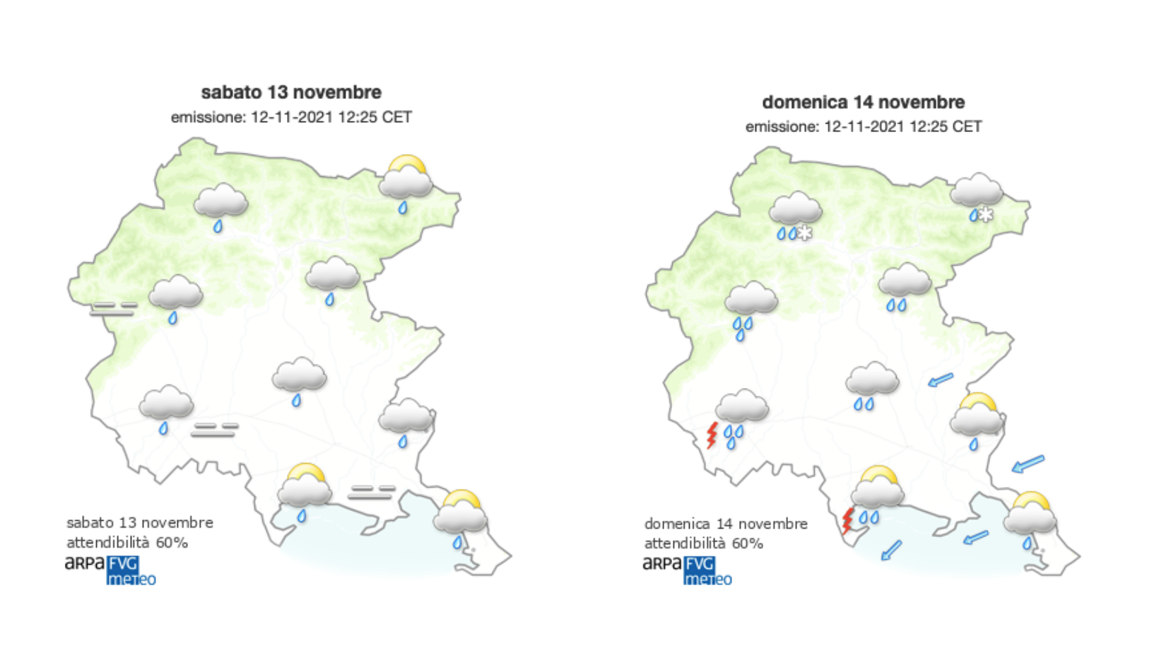 Immagine per Meteo, cielo nuvoloso sul Fvg con possibili piogge sparse